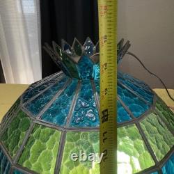 VTG MCM Stained Glass Pendant Light Shade Blue Green Slag Glass Scalloped 20 VTG MCM Stained Glass Pendant Light Shade Blue Green Slag Glass Scalloped 20