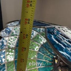 VTG MCM Stained Glass Pendant Light Shade Blue Green Slag Glass Scalloped 20