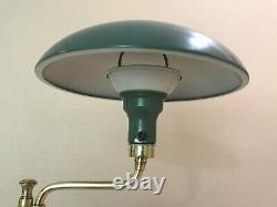 VTG Mid Century Atomic Flying Saucer Green Shade Brass Floor Reading Lamp 47'