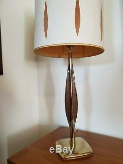 VTG Mid Century Designer LAUREL LAMP BRASS & WOOD Original Shade