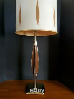 VTG Mid Century Designer LAUREL LAMP BRASS & WOOD Original Shade