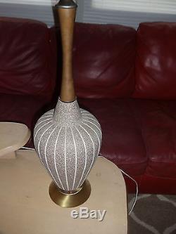 VTG Mid Century Modern Danish Pair Table Lamps Wood Ceramic 37.5 Tall No Shades