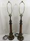 Vtg Mid Century Pair Of Stiffel Table Lamps Brass Wood 38 Tall No Shades