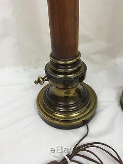 VTG Mid Century Pair Of Stiffel Table Lamps Brass Wood 38 Tall No Shades