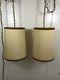 Vtg Mid Century Swag Lamp Pair With Barrel Shades Beige Tan Guc