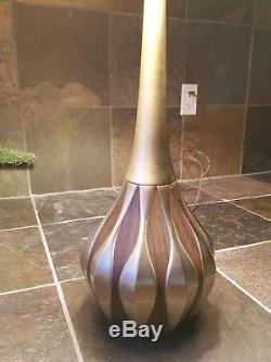 VTG MidCentury/Danish Modern LAUREL Brass/Wood Genie Bottle Table Lamp + SHADE