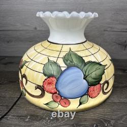 VTG Milky Glass Hand painted Hurricane Lamp Shade 14-3/4 Diameter 9-7/8Tall