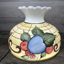 VTG Milky Glass Hand painted Hurricane Lamp Shade 14-3/4 Diameter 9-7/8Tall