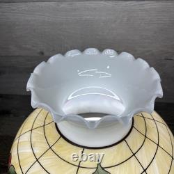 VTG Milky Glass Hand painted Hurricane Lamp Shade 14-3/4 Diameter 9-7/8Tall