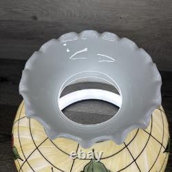 VTG Milky Glass Hand painted Hurricane Lamp Shade 14-3/4 Diameter 9-7/8Tall