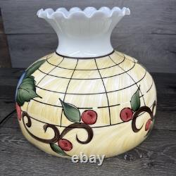 VTG Milky Glass Hand painted Hurricane Lamp Shade 14-3/4 Diameter 9-7/8Tall