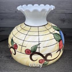 VTG Milky Glass Hand painted Hurricane Lamp Shade 14-3/4 Diameter 9-7/8Tall