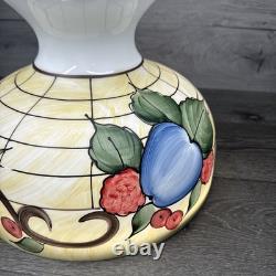 VTG Milky Glass Hand painted Hurricane Lamp Shade 14-3/4 Diameter 9-7/8Tall