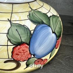 VTG Milky Glass Hand painted Hurricane Lamp Shade 14-3/4 Diameter 9-7/8Tall