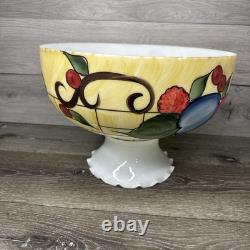 VTG Milky Glass Hand painted Hurricane Lamp Shade 14-3/4 Diameter 9-7/8Tall