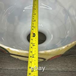 VTG Milky Glass Hand painted Hurricane Lamp Shade 14-3/4 Diameter 9-7/8Tall