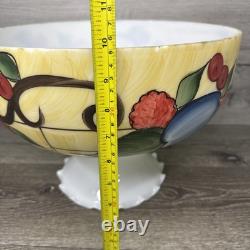 VTG Milky Glass Hand painted Hurricane Lamp Shade 14-3/4 Diameter 9-7/8Tall