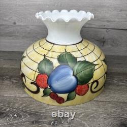 VTG Milky Glass Hand painted Hurricane Lamp Shade 14-3/4 Diameter 9-7/8Tall