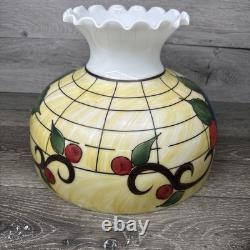 VTG Milky Glass Hand painted Hurricane Lamp Shade 14-3/4 Diameter 9-7/8Tall