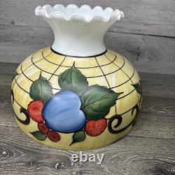 VTG Milky Glass Hand painted Hurricane Lamp Shade 14-3/4 Diameter 9-7/8Tall