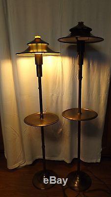 Vtg Pr Art Deco Miller Kem Weber Style Pagoda Shade Table Floor Lamps