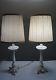 Vtg Pair Boudoir French Provincial Candlestick Table Lamp Metal Clawfoot +shades
