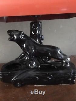 VTG Pair Mid Century Black Panther Table Lamps & Original Venetian Metal Shades