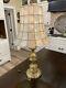 Vtg Retro Brass Capiz Shell Lamp Shade Mcm Mother Pearl Oyster Large Chandelier