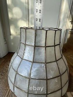 VTG Retro Brass Capiz Shell Lamp Shade MCM Mother Pearl Oyster Large Chandelier