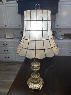 VTG Retro Brass Capiz Shell Lamp Shade MCM Mother Pearl Oyster Large Chandelier