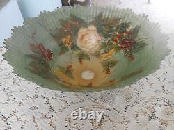 VTG Reverse HAND PAINTED GLASS Shade Ribbed Design VICTORIAN ROSES GORGEOUS