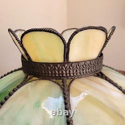 VTG Slag Glass Lamp Shade Green Swirl 8 Panel Tiffany Pendant Shade Only Read