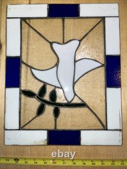 VTG Stained Glass Tiffany Style Large White & Cobalt Hand Leaded Dove 12x15