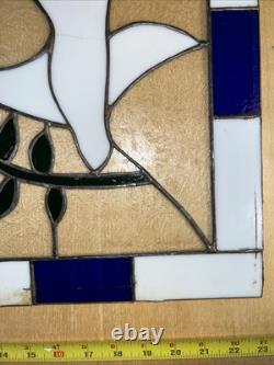 VTG Stained Glass Tiffany Style Large White & Cobalt Hand Leaded Dove 12x15
