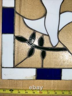 VTG Stained Glass Tiffany Style Large White & Cobalt Hand Leaded Dove 12x15