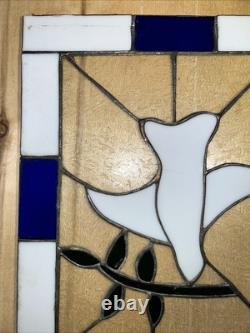 VTG Stained Glass Tiffany Style Large White & Cobalt Hand Leaded Dove 12x15