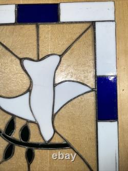 VTG Stained Glass Tiffany Style Large White & Cobalt Hand Leaded Dove 12x15