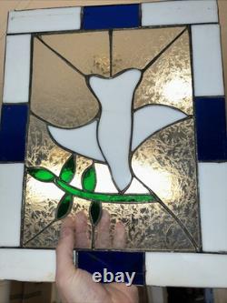 VTG Stained Glass Tiffany Style Large White & Cobalt Hand Leaded Dove 12x15