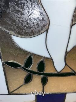 VTG Stained Glass Tiffany Style Large White & Cobalt Hand Leaded Dove 12x15