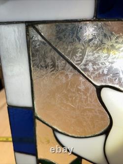 VTG Stained Glass Tiffany Style Large White & Cobalt Hand Leaded Dove 12x15