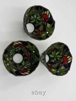 VTG Stained glass Tiffany Style Ceiling Fan Lamp Shade set of 3 butterfly, Flor