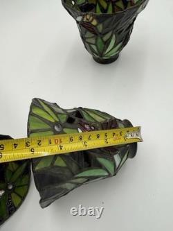 VTG Stained glass Tiffany Style Ceiling Fan Lamp Shade set of 3 butterfly, Flor