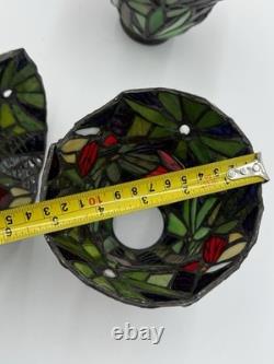 VTG Stained glass Tiffany Style Ceiling Fan Lamp Shade set of 3 butterfly, Flor