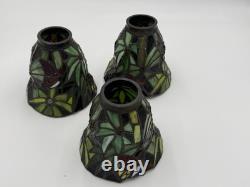 VTG Stained glass Tiffany Style Ceiling Fan Lamp Shade set of 3 butterfly, Flor