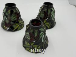 VTG Stained glass Tiffany Style Ceiling Fan Lamp Shade set of 3 butterfly, Flor