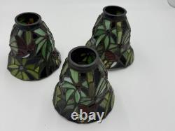 VTG Stained glass Tiffany Style Ceiling Fan Lamp Shade set of 3 butterfly, Flor