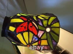 VTG Stained glass Tiffany Style Ceiling Fan Lamp Shade set of 3 butterfly, Flor