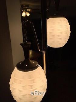 VTG Tension Pole Lamp Floor to Ceiling Milk Glass Weave Look Shades