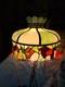 Vtg Tiff Style Glass Shade 8-panel Fruits Border Hanging Light