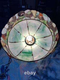VTG Tiff Style Glass Shade 8-PANEL Fruits Border Hanging Light
